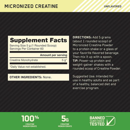 Optimum Nutrition Micronized Creatine Monohydrate Powder Unflavored 60 Servings