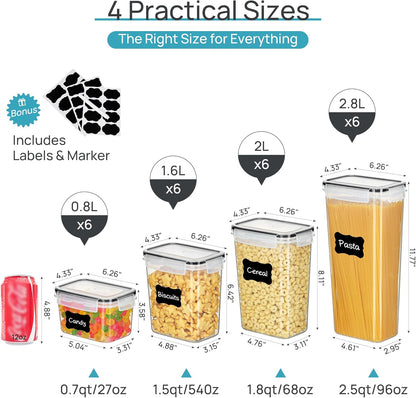 Vtopmart Airtight Food Storage Containers Plastic Canisters with Lids 24 Piece Set Black