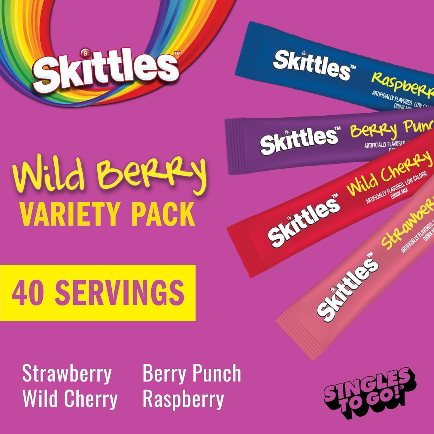 Skittles Singles To Go Wild Berry Variety Pack Zero Sugar Drink Mix 40 Servings