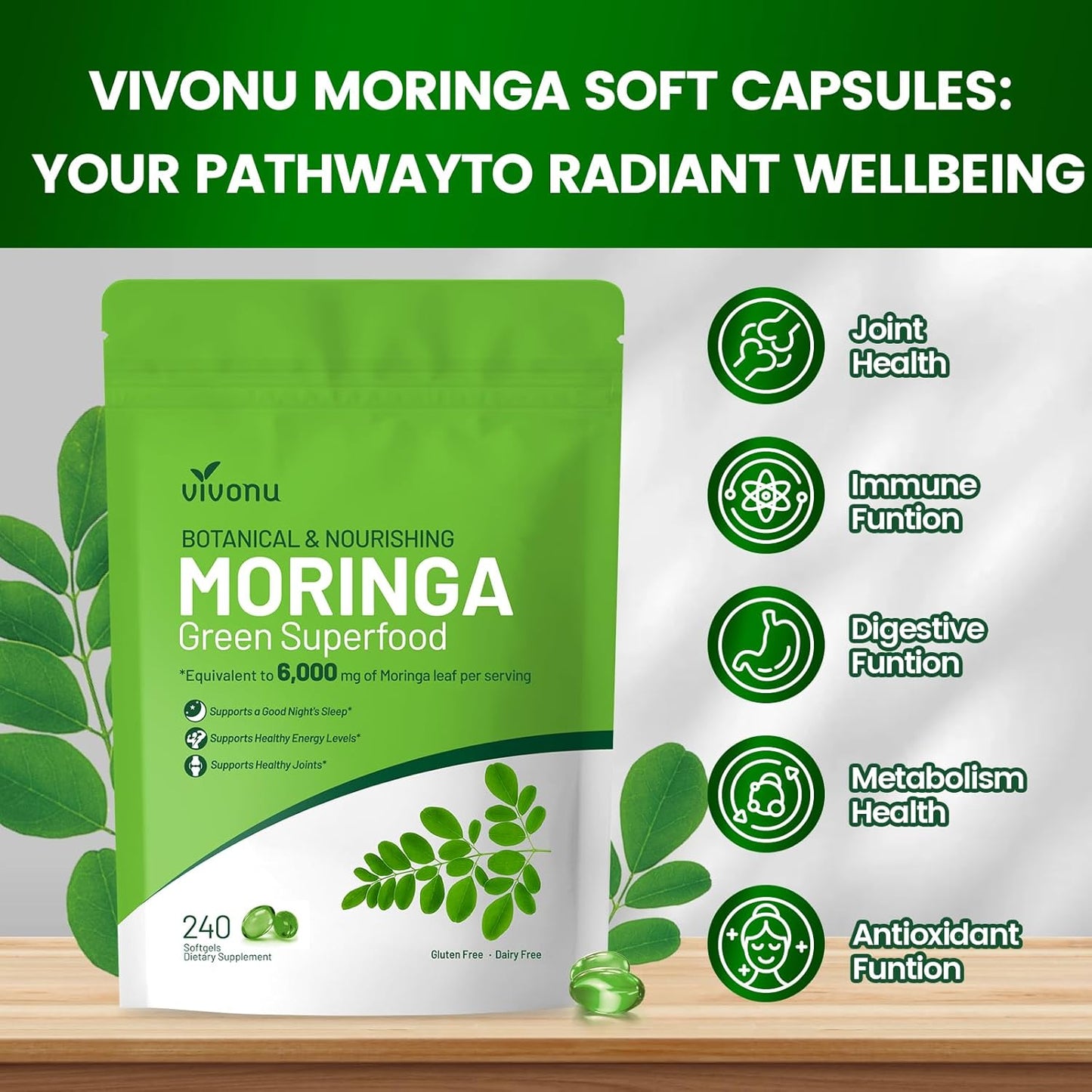 Pure Moringa Softgels Liposomal Extract 30:1 High Absorption 120 Day Supply