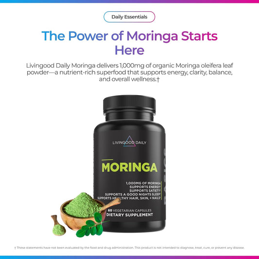 Livingood Daily Moringa Capsules Vegan Greens Superfood Non-GMO 60 Count