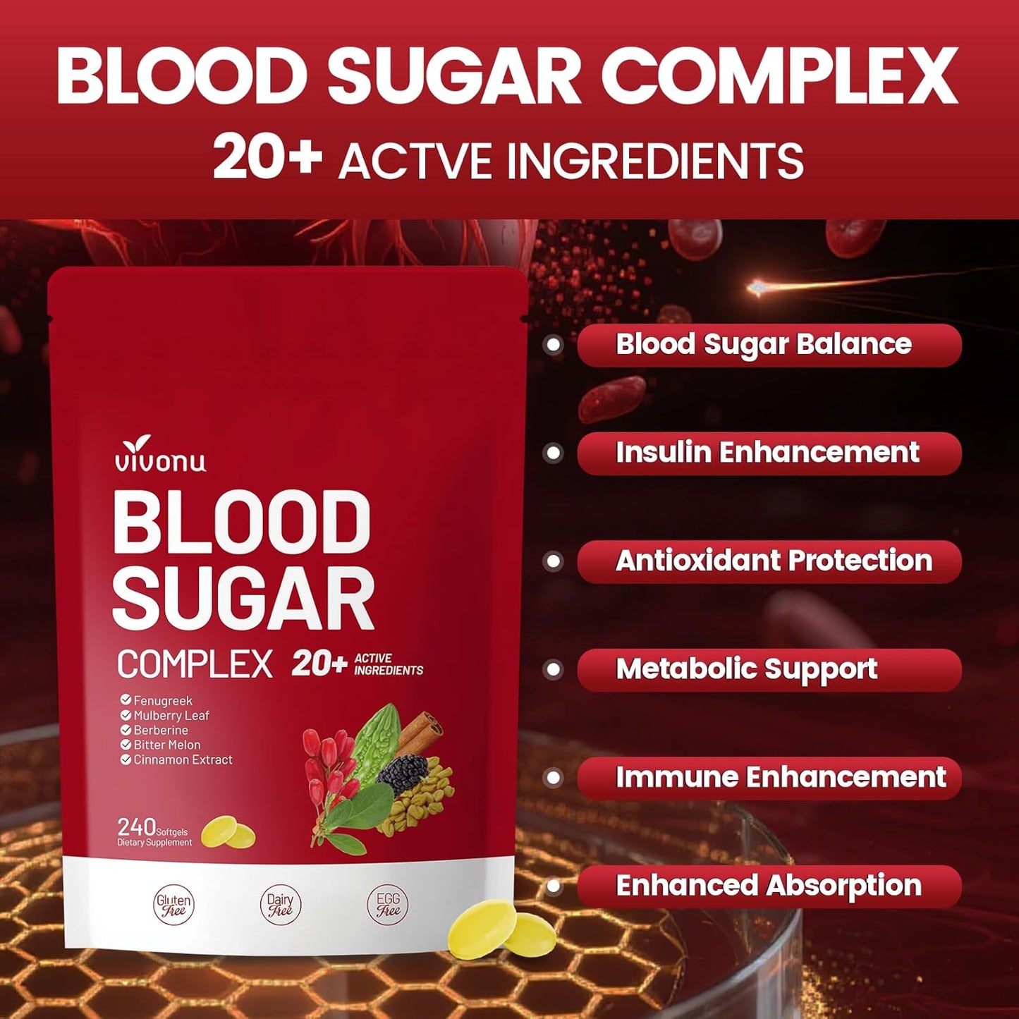 VivoNu Blood Sugar Complex Capsules Cinnamon Turmeric Black Pepper Vegan