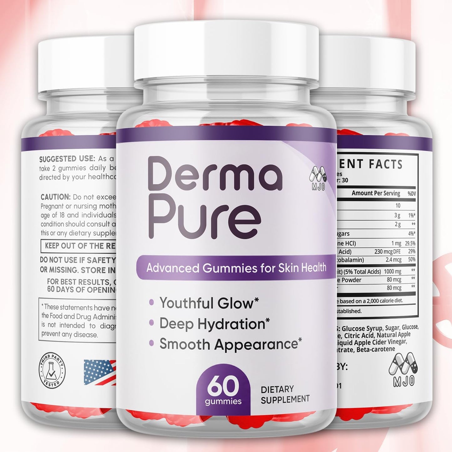 Derma Pure Supplement Gummies with Natural Ingredients 120 Gummies (2 Pack)