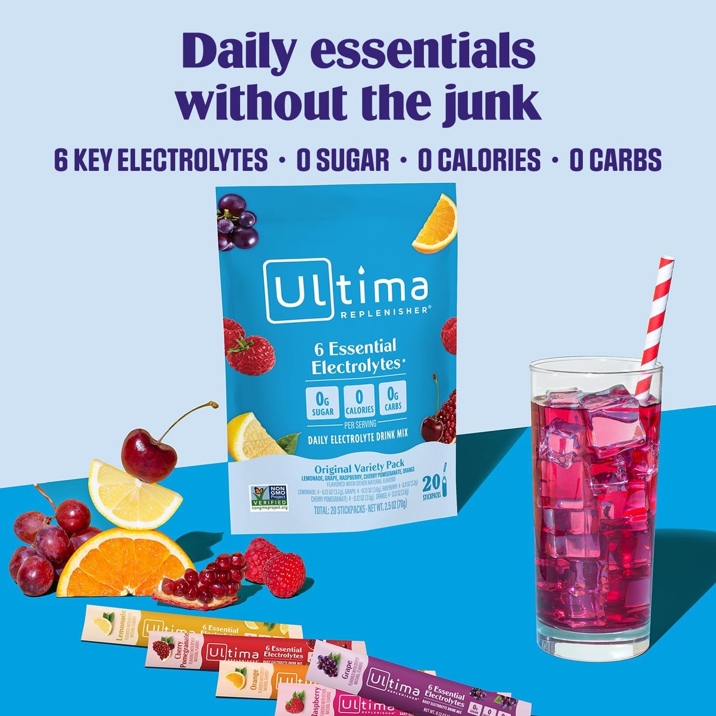 Ultima Replenisher Electrolyte Powder Variety Pack Zero Sugar 20 Stickpacks