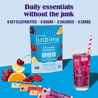 Ultima Replenisher Electrolyte Powder Variety Pack Zero Sugar 20 Stickpacks