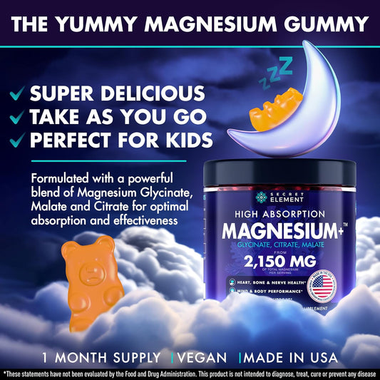 Magnesium Glycinate Citrate Malate Gummies 2150 mg Sugar Free Vegan Orange 60 Chews