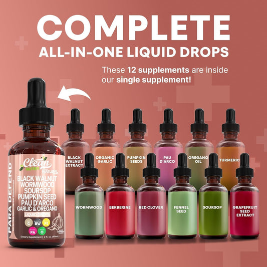 Clean Nutra Para Defend Herbal Liquid Drops – Wormwood, Black Walnut, Neem & Oregano Blend Supplement