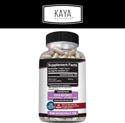 Kaya Naturals Saffron Supplement 100% Pure Extract Non-GMO Gluten-Free 180 Capsules