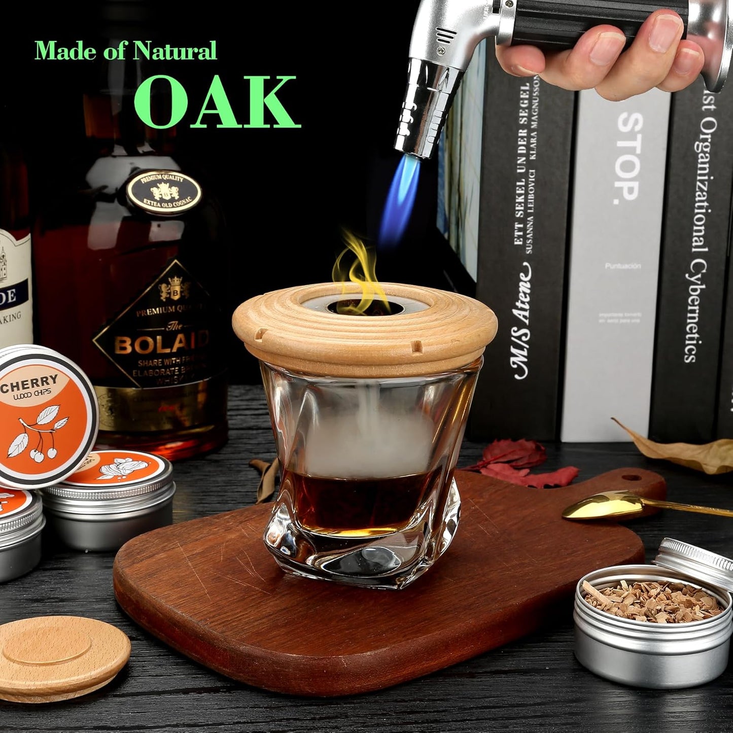 Cocktail Smoker Kit with Torch and Whiskey Stones Beech Wood Set