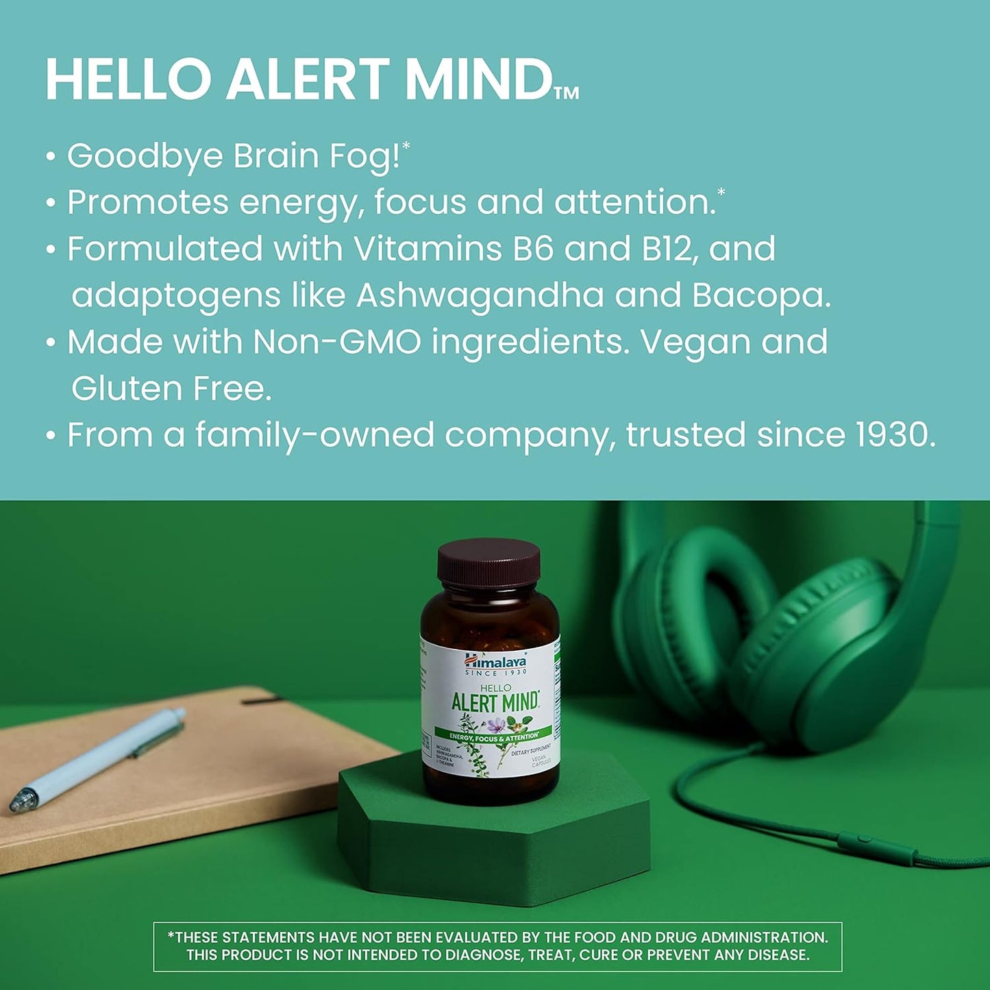 Himalaya Hello Alert Mind Focus & Energy Supplement 60 Vegan Capsules