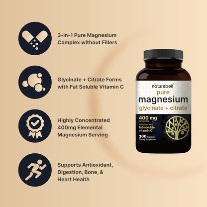 Magnesium Complex Glycinate Citrate 400 mg Capsules 300 Count