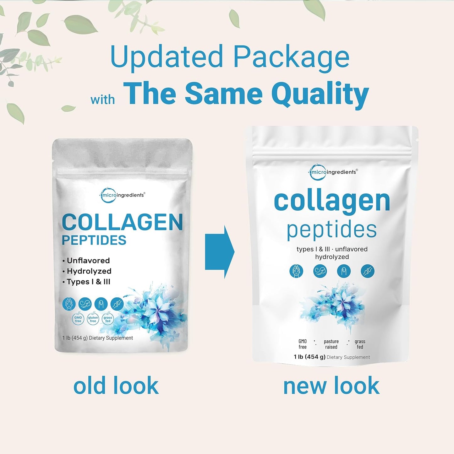 Micro Ingredients Bovine Collagen Peptides Powder 1 lb – Type I & III Grass-Fed Collagen Protein, Unflavored, Non-GMO