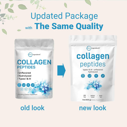 Micro Ingredients Bovine Collagen Peptides Powder 1 lb – Type I & III Grass-Fed Collagen Protein, Unflavored, Non-GMO