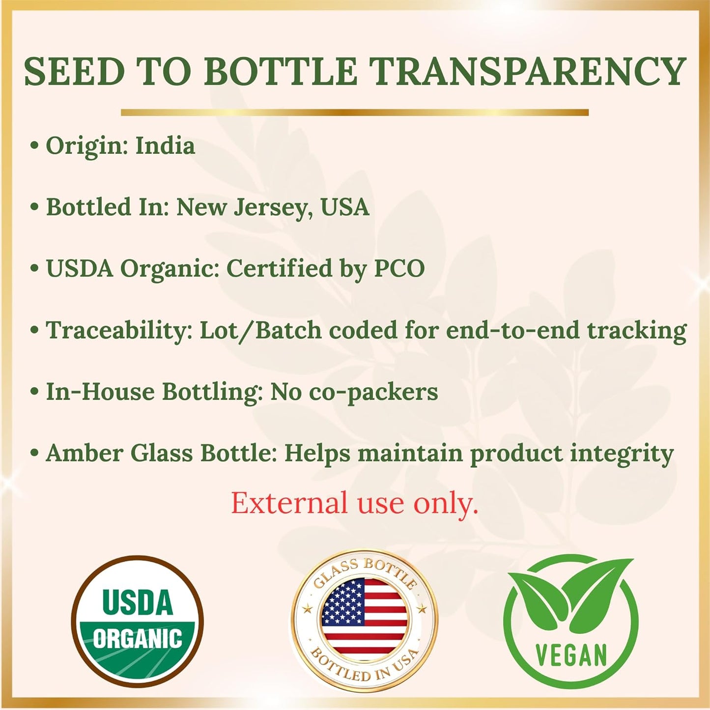 Organic Moringa Oil Cold Pressed Unrefined Skin Hair Face 4 fl oz