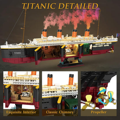 Titanic Building Block Set Ship Model with Glacier Light Strip 2288 Pieces