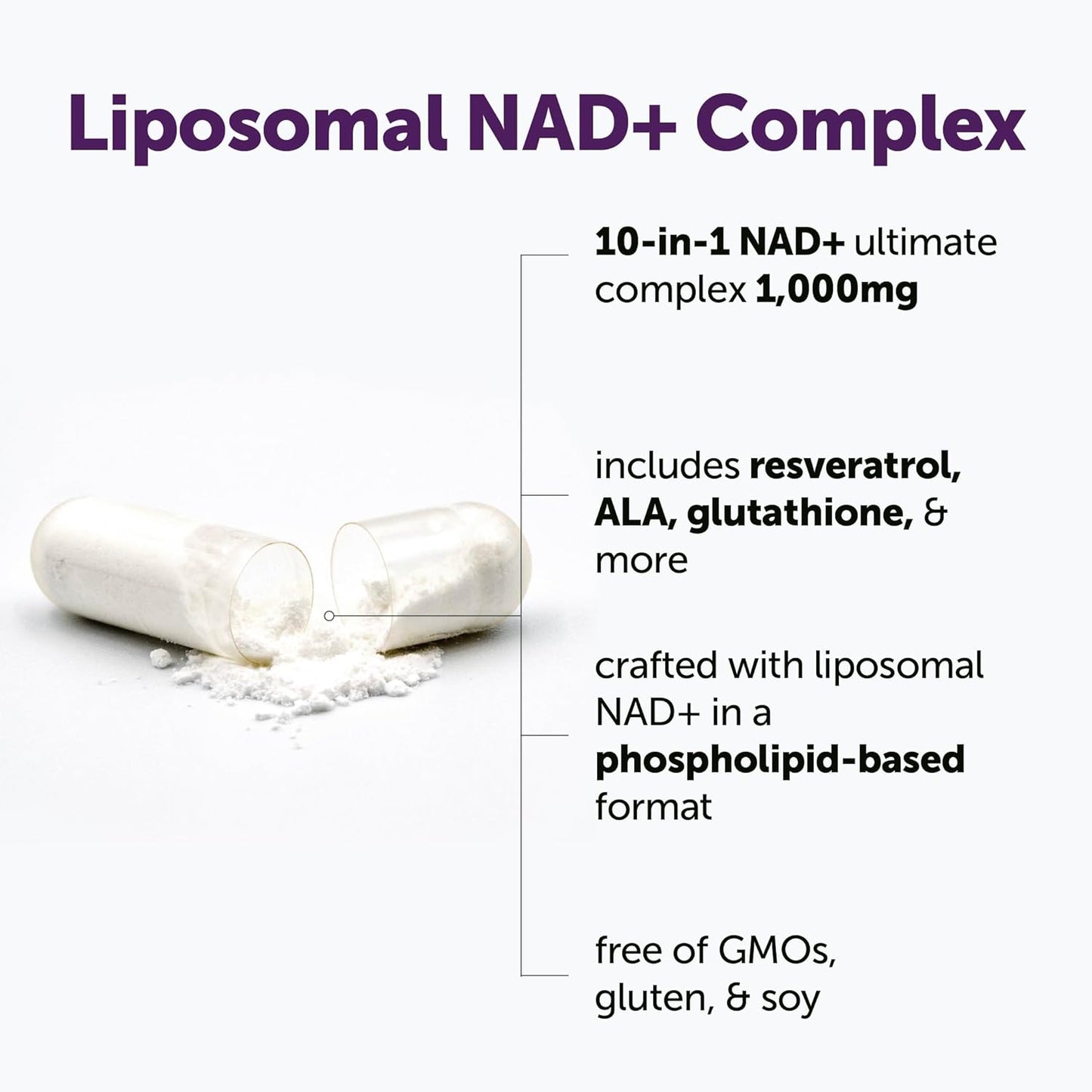 Micro Ingredients Liposomal NAD+ Complex 1000 mg Resveratrol Glutathione Astaxanthin Veggie Capsules 60 Count