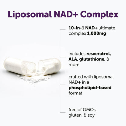 Micro Ingredients Liposomal NAD+ Complex 1000 mg Resveratrol Glutathione Astaxanthin Veggie Capsules 60 Count