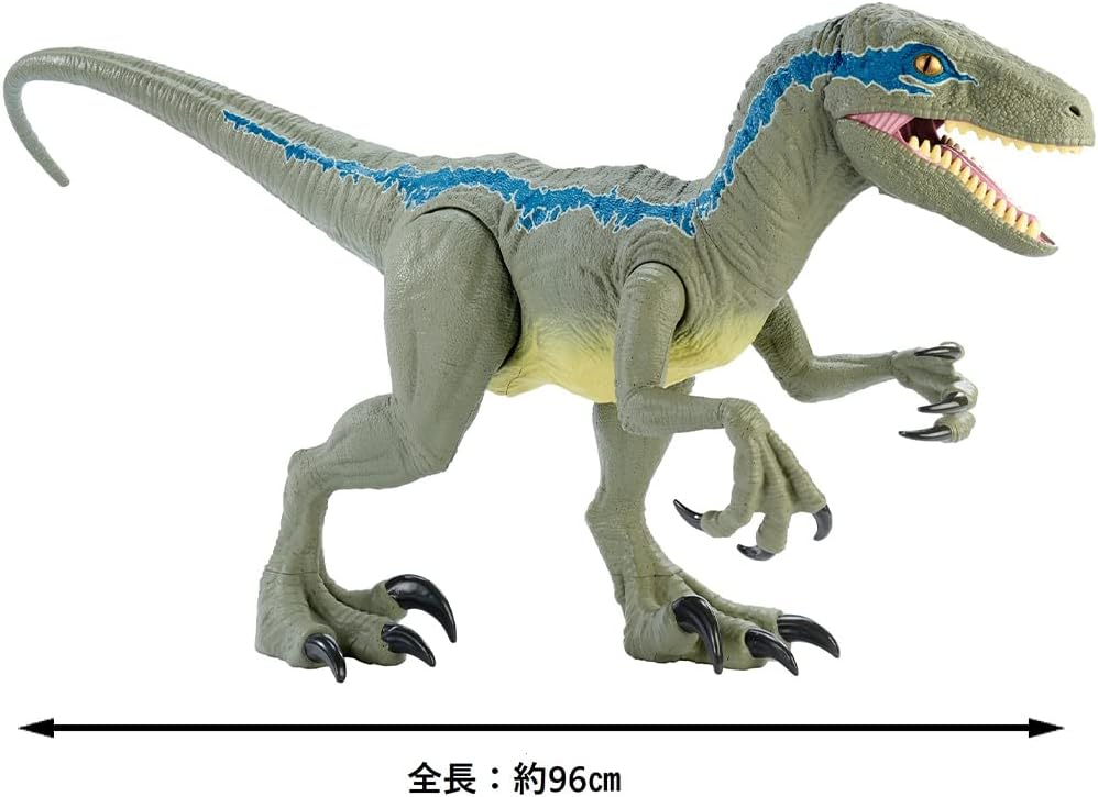 Mattel Jurassic World Super Colossal Velociraptor Blue Figure – 3.5 ft Dinosaur Toy with Eating Feature