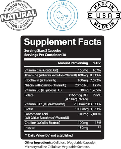 Kaya Naturals B-12 Complex Capsules Energy Metabolism Multivitamin 60 Count