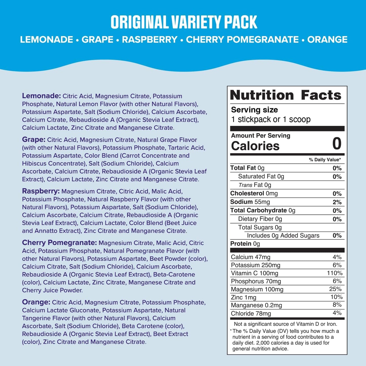 Ultima Replenisher Electrolyte Powder Variety Pack Zero Sugar 20 Stickpacks