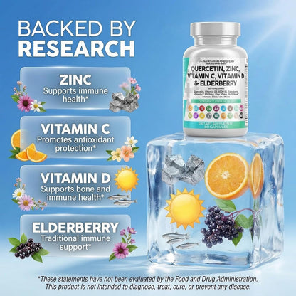 Q Defend Quercetin Capsules Zinc Vitamin C D Elderberry Blend 60 Count