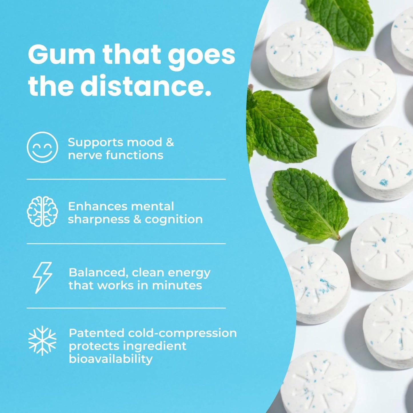 Neuro Energy & Focus Gum – Sugar-Free with 40mg Natural Caffeine, L-Theanine & B Vitamins, Vegan Peppermint, 90 Count