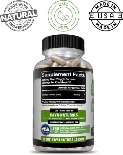 Kaya Naturals Moringa Leaf Extract Veggie Capsules Greens Superfood 60 Count