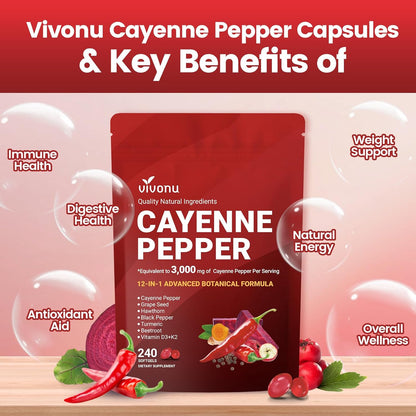 VivoNu Cayenne Pepper Softgels Vitamin E D3 K2 Grape Seed Hawthorn Beetroot Berberine