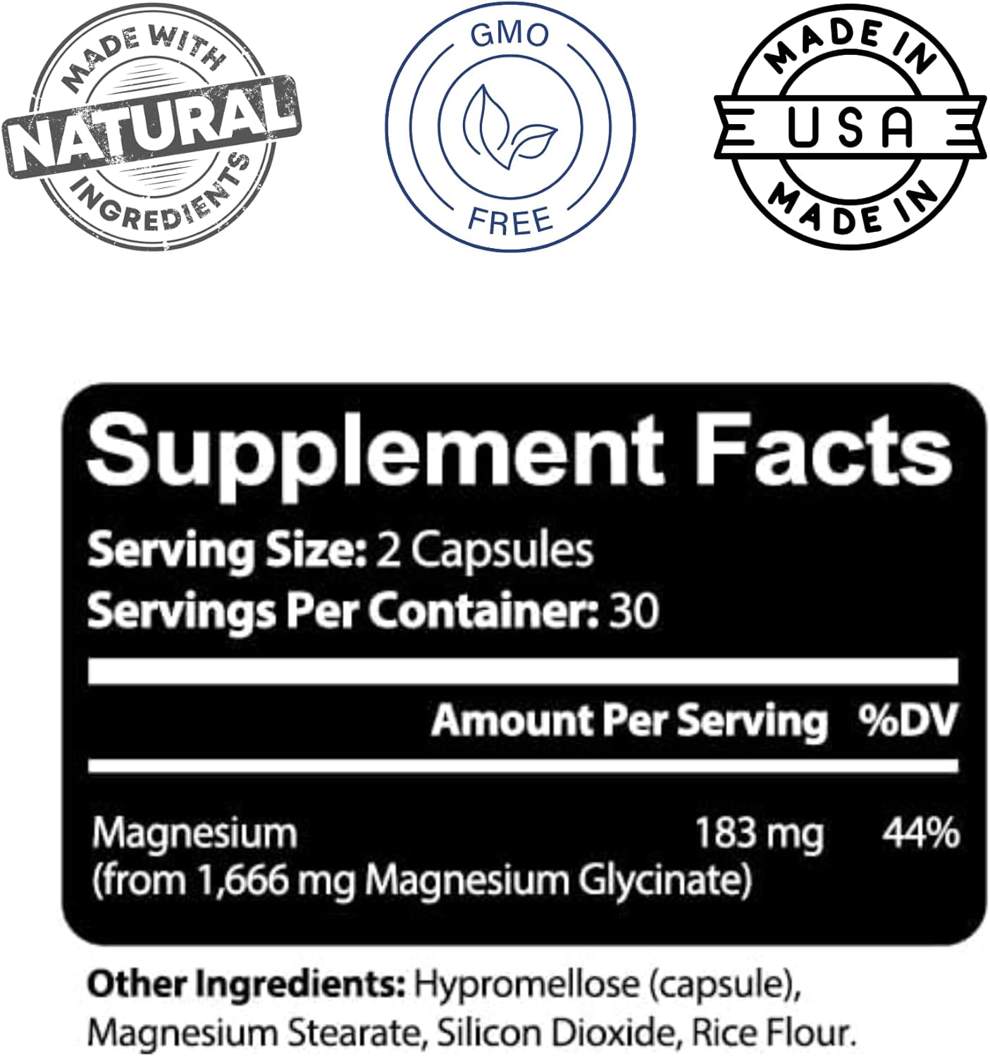 Kaya Naturals Magnesium Glycinate 183 mg Non-GMO Gluten-Free 60 Capsules