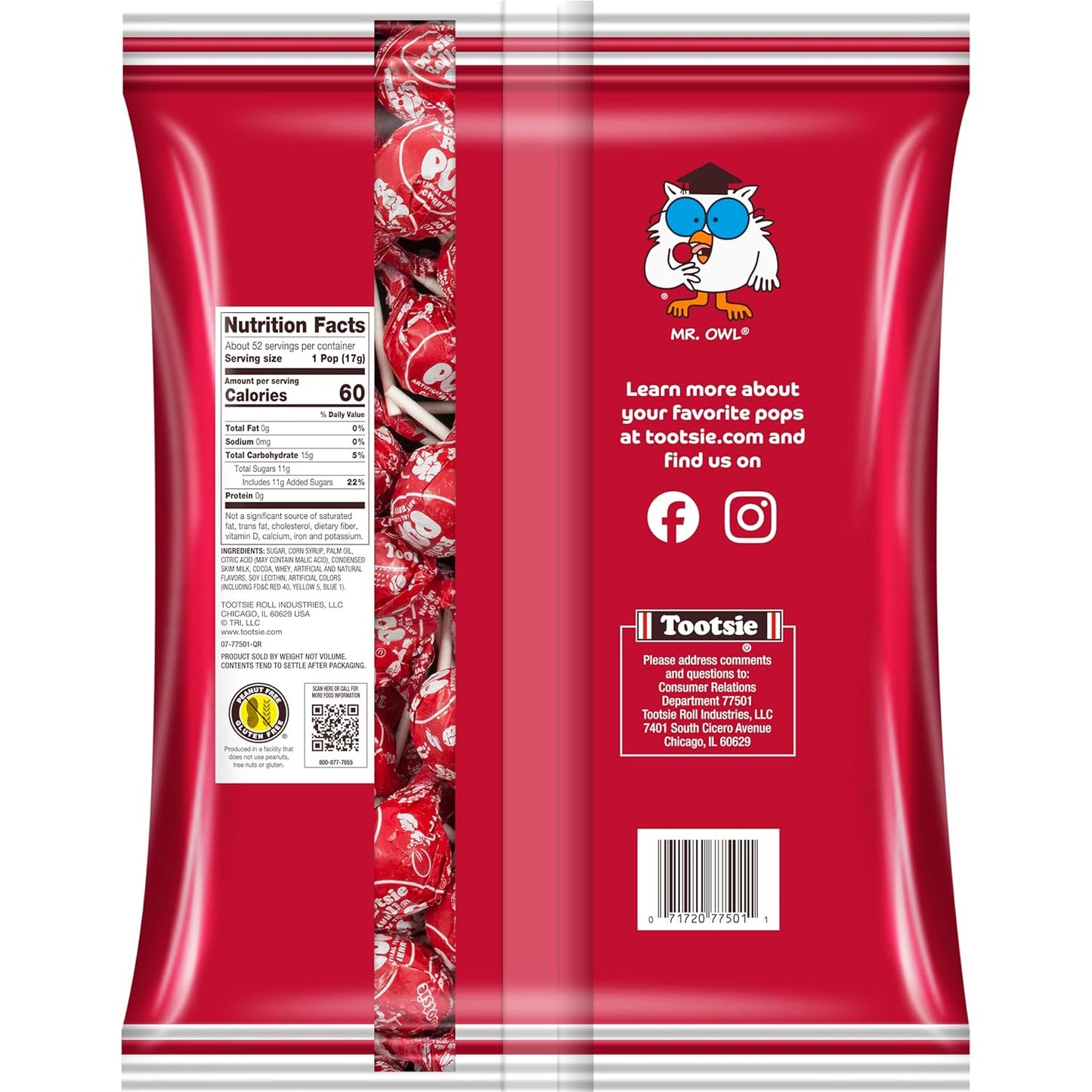 Tootsie Pops Cherry Flavored Lollipops with Chocolatey Center 50 Count 1.95 lb