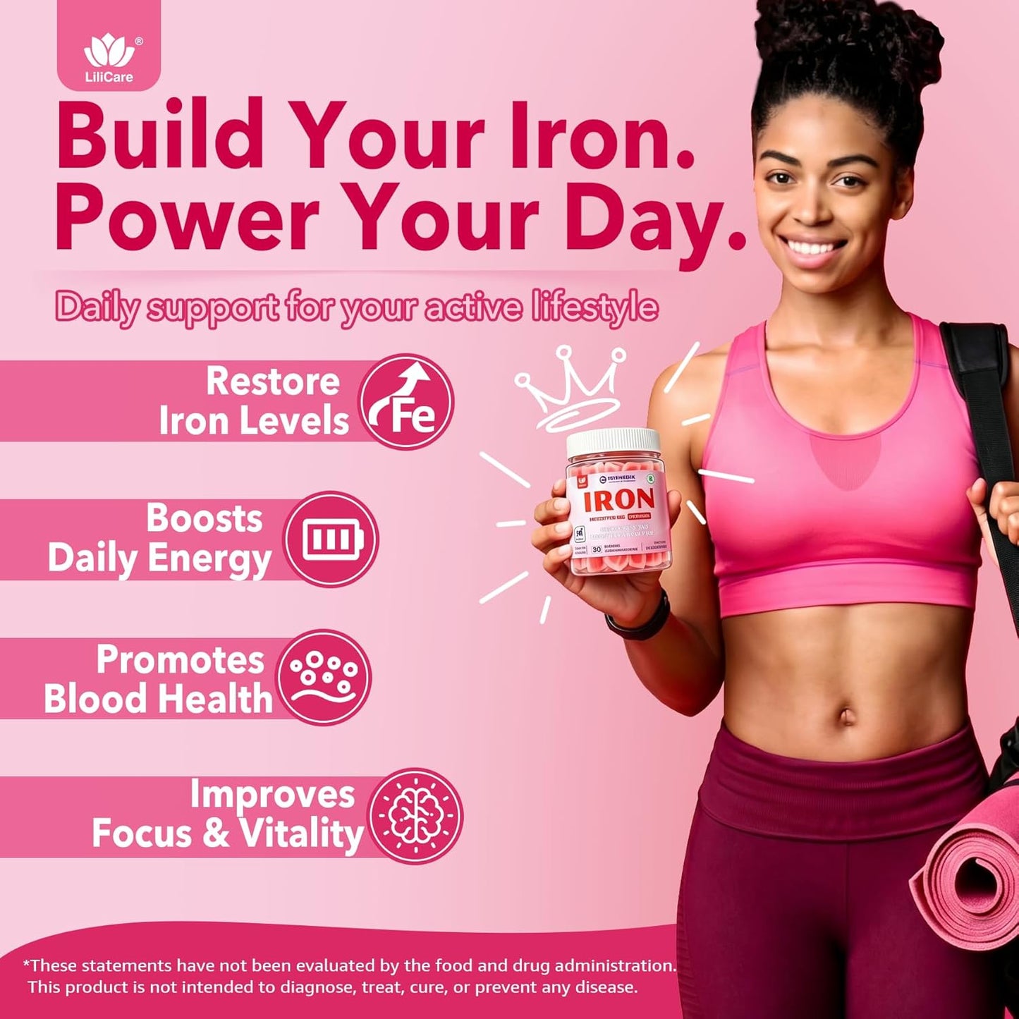 Iron Gummies for Women 25 mg with Vitamin C Beet Root B12 and Folate 60 Count