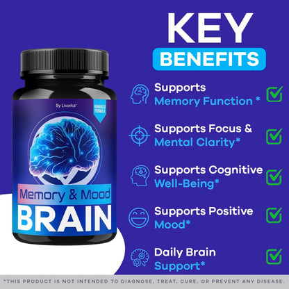 Memory Mood and Brain Supplement Capsules 120 Capsules (2 Pack)
