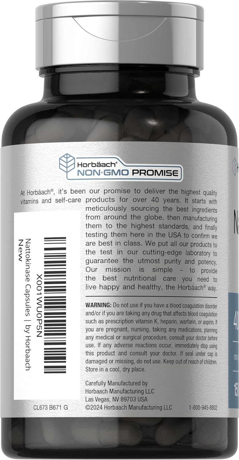 Horbäach Nattokinase 4000 FU Enzyme Supplement – Non-GMO, Gluten Free, 150 Capsules