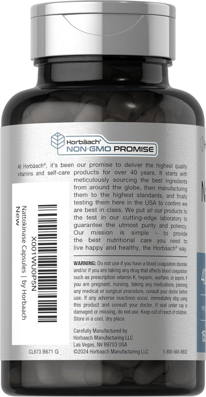 Horbäach Nattokinase 4000 FU Enzyme Supplement – Non-GMO, Gluten Free, 150 Capsules