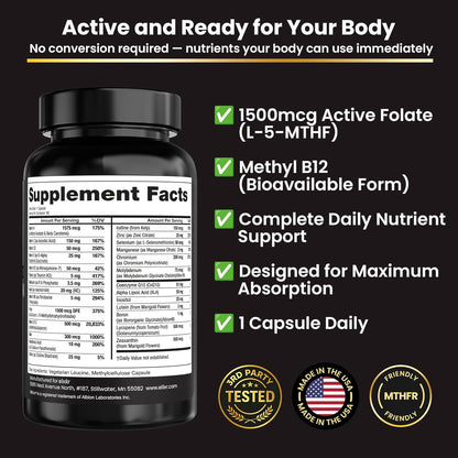 Eliixr Methylated Multivitamin Capsules with B Complex 90 Day Supply