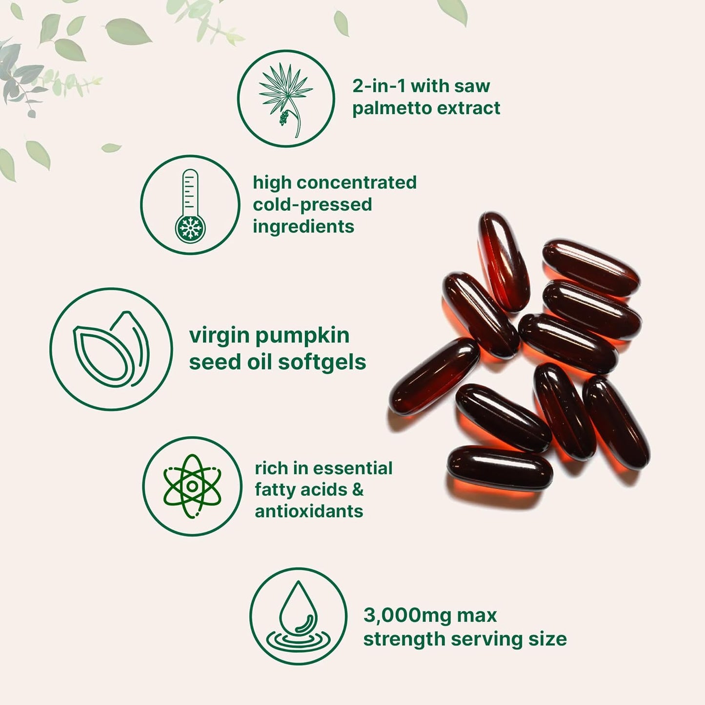 Micro Ingredients Pumpkin Seed Oil with Saw Palmetto – Cold Pressed Virgin Oil with Essential Fatty Acids & Phytosterols, Non-GMO, 300 Softgels
