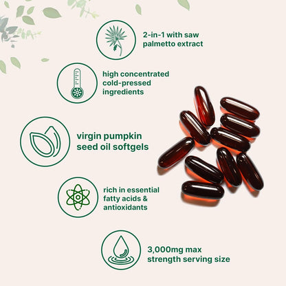 Micro Ingredients Pumpkin Seed Oil with Saw Palmetto – Cold Pressed Virgin Oil with Essential Fatty Acids & Phytosterols, Non-GMO, 300 Softgels