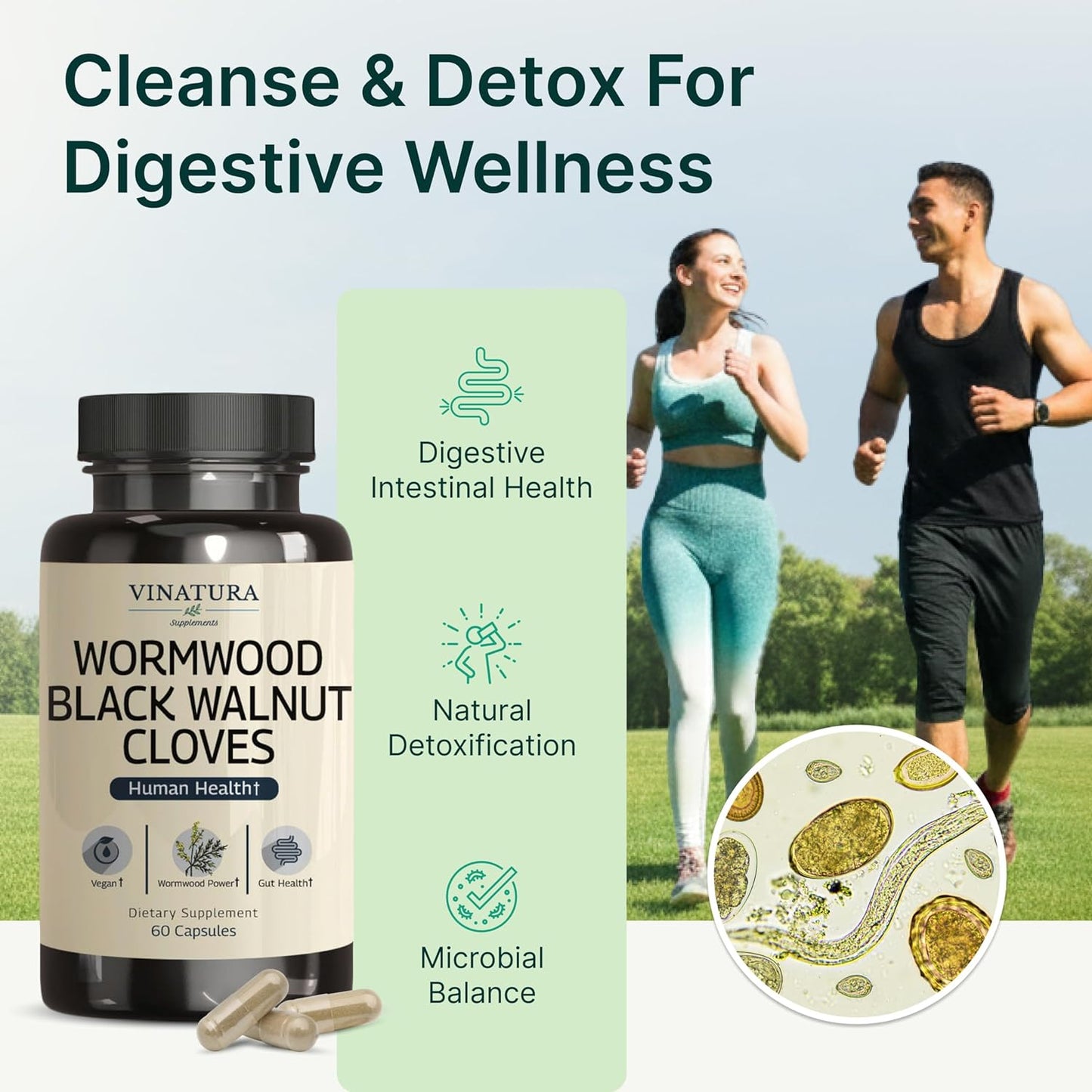VINATURA Wormwood Black Walnut Clove Capsules - Cleanse, Intestinal Guard Formula Supplement for Humans, with Wormwood herb, Black Walnut Extract Combination, 60 Capsules