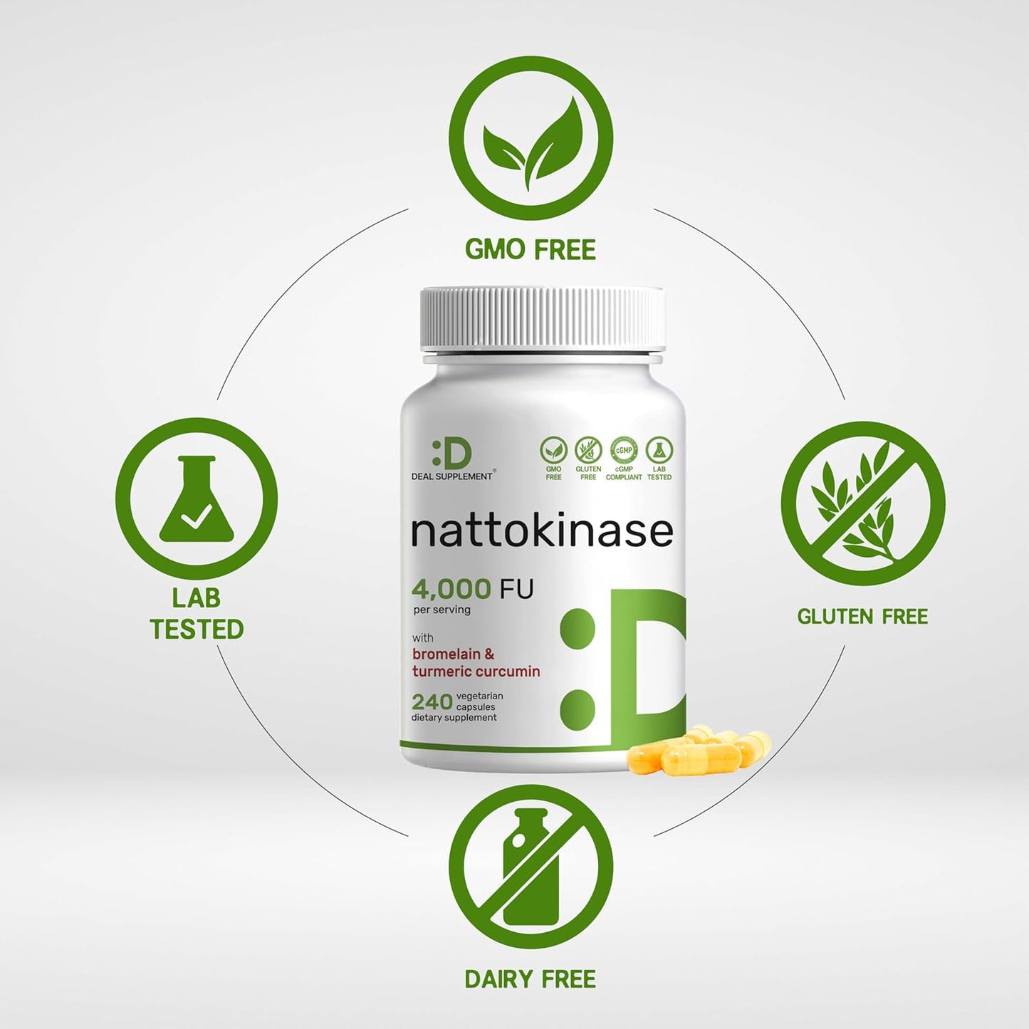 Deal Supplement Nattokinase 4,000 FU with Bromelain, Turmeric Curcumin & Black Pepper – Vegan, Non-GMO, 240 Veg Capsules