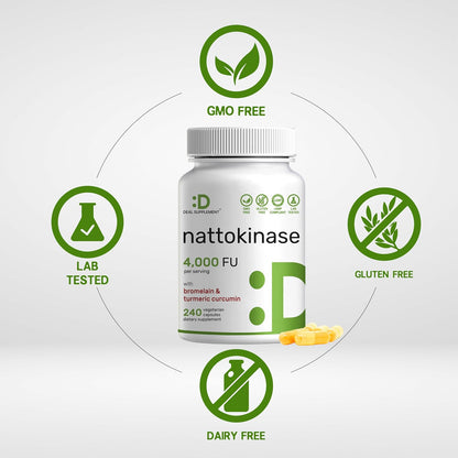 Deal Supplement Nattokinase 4,000 FU with Bromelain, Turmeric Curcumin & Black Pepper – Vegan, Non-GMO, 240 Veg Capsules