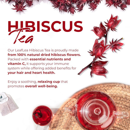 LeafLea Hibiscus Tea Bags 100% Pure Herbal Caffeine Free 40 Count