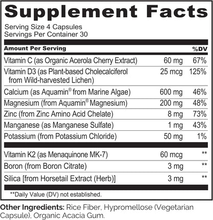 NATURELO Calcium Supplement 600 mg with Vitamins C D3 K2 Magnesium Zinc 120 Caps
