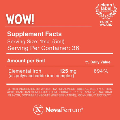 NovaFerrum WOW 125 High Potency Liquid Iron Supplement 125 mg Iron