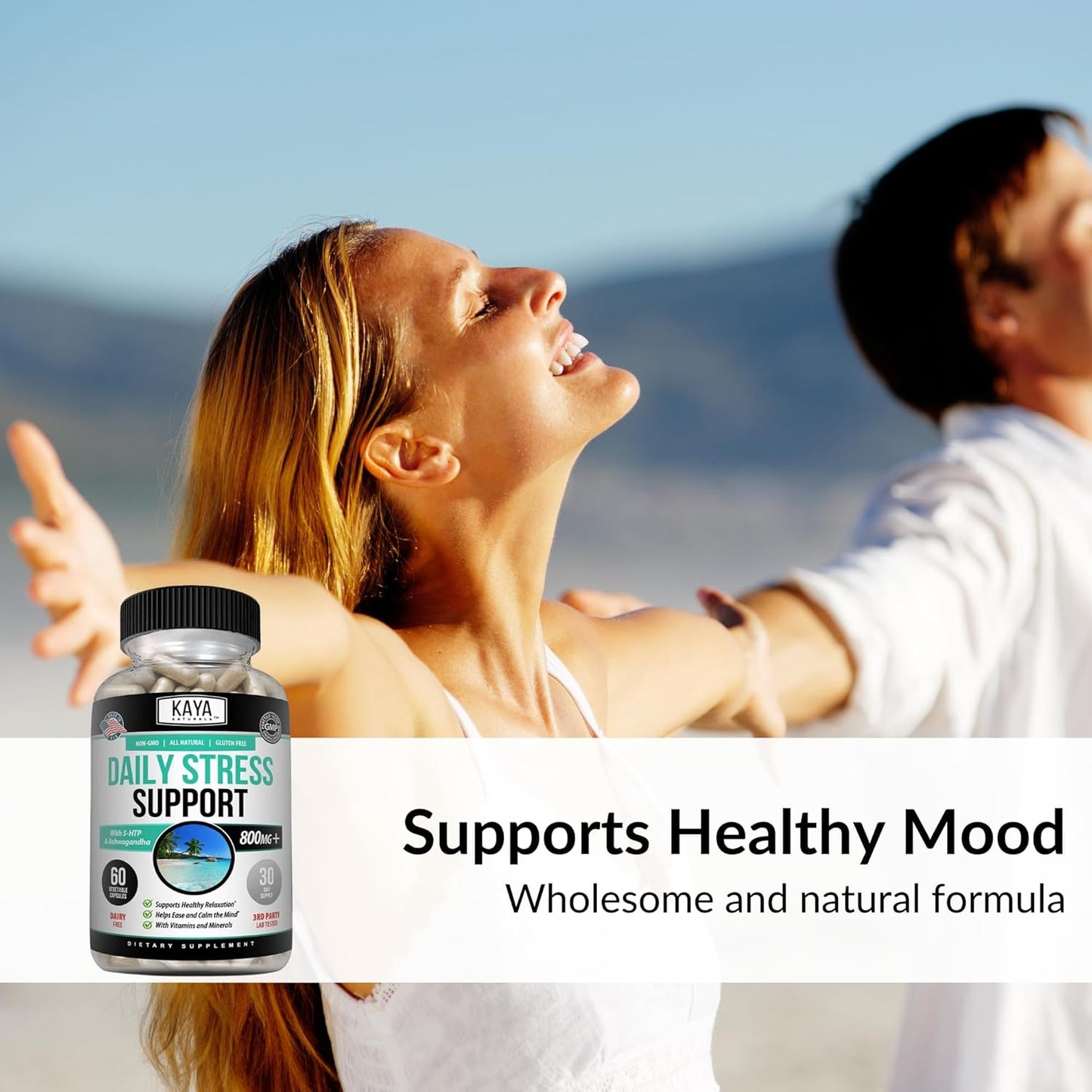 Kaya Naturals Herbal Stress Support Capsules Mood Calm Relax 60 Count