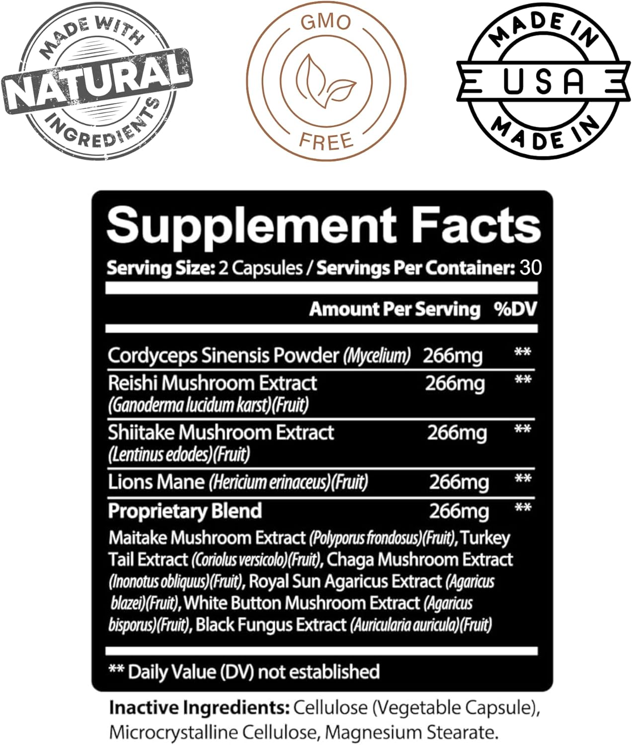 Kaya Naturals Mushroom Complex Capsules 1330 mg Per Serving 60 Count