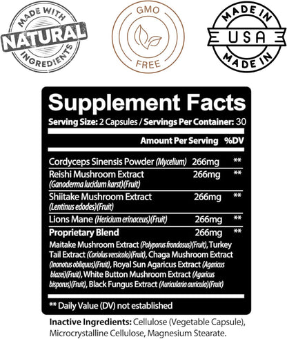 Kaya Naturals Mushroom Complex Capsules 1330 mg Per Serving 60 Count