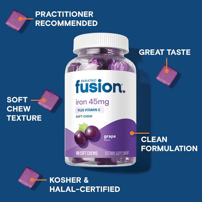 Bariatric Fusion Chewable Iron Supplement with Vitamin C Grape Flavor 60 Count