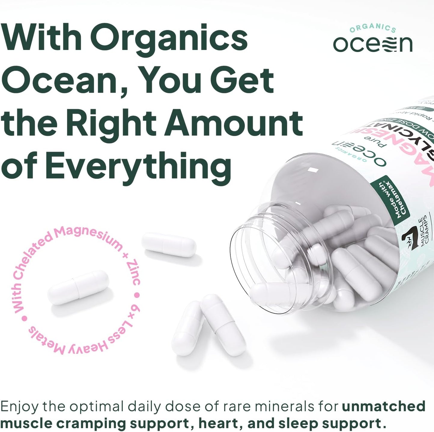 Organics Ocean Magnesium Glycinate with Zinc Capsules 90 Count