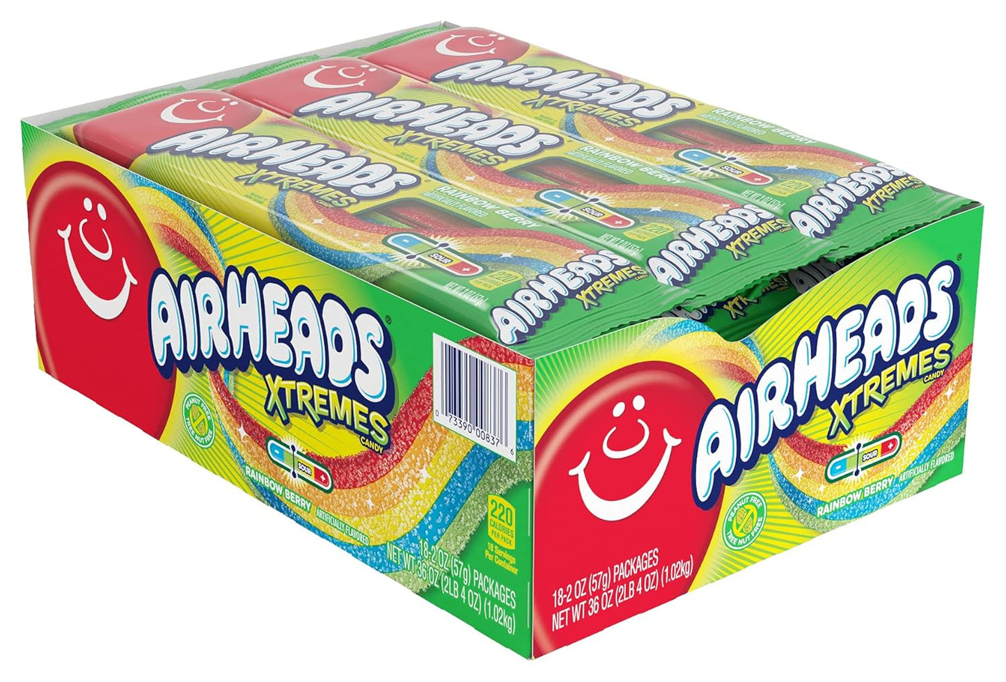 Airheads Xtremes Belts Rainbow Berry Chewy Candy 2 oz 18 Pack