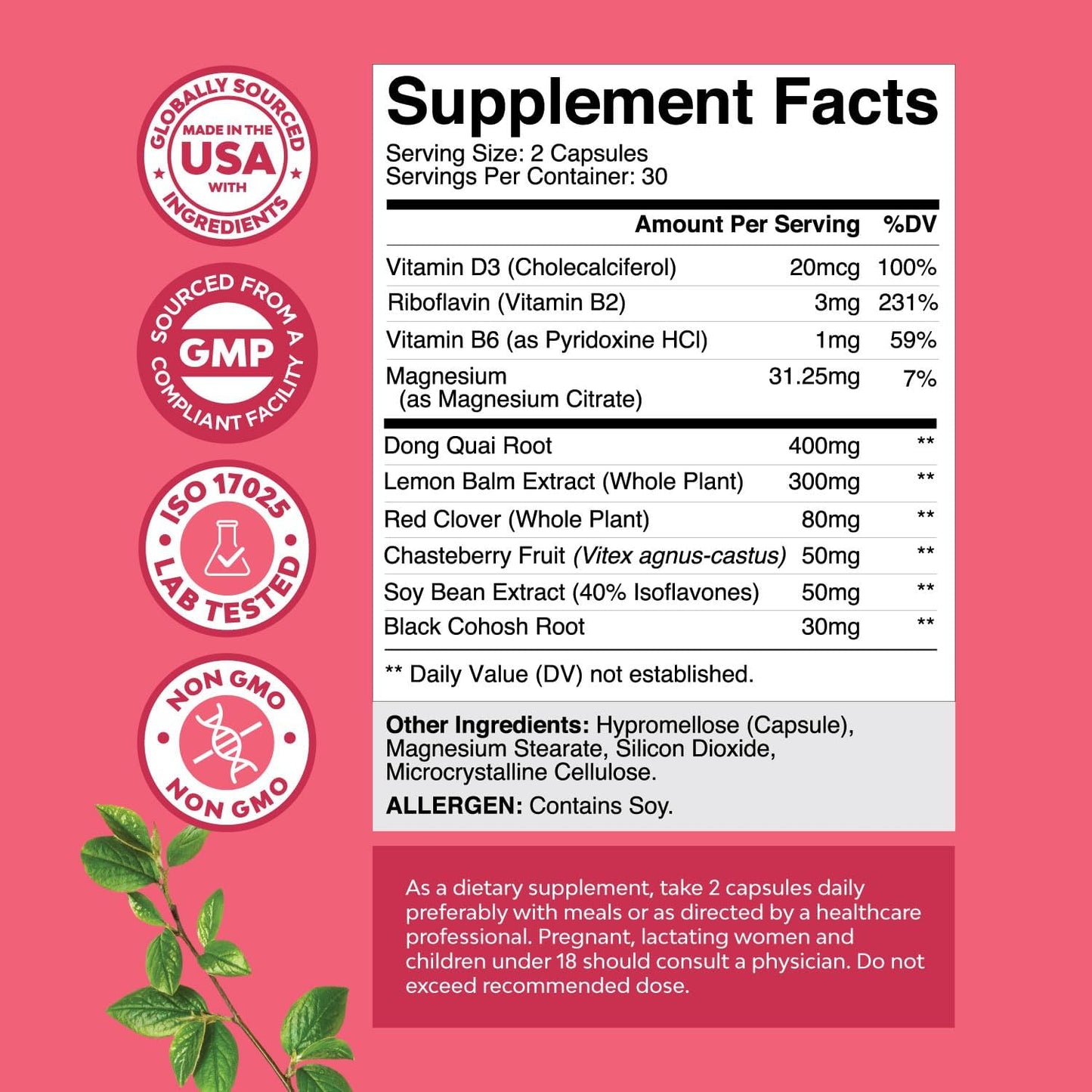 Natures Craft Herbal Supplement for Women – Dong Quai, Chaste Berry & Black Cohosh, 60 Capsules